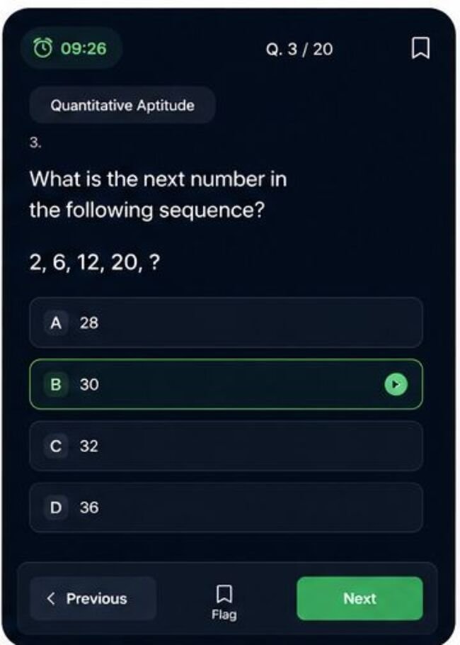 Exsim timed question screen with answer choices and navigation.