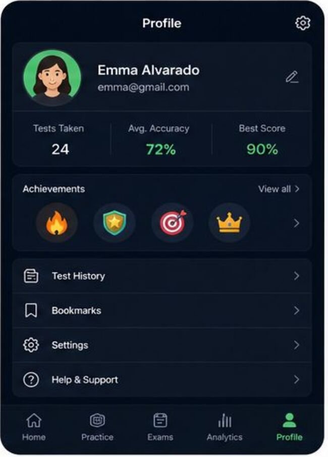 Progress profile screen in the Exsim app.
