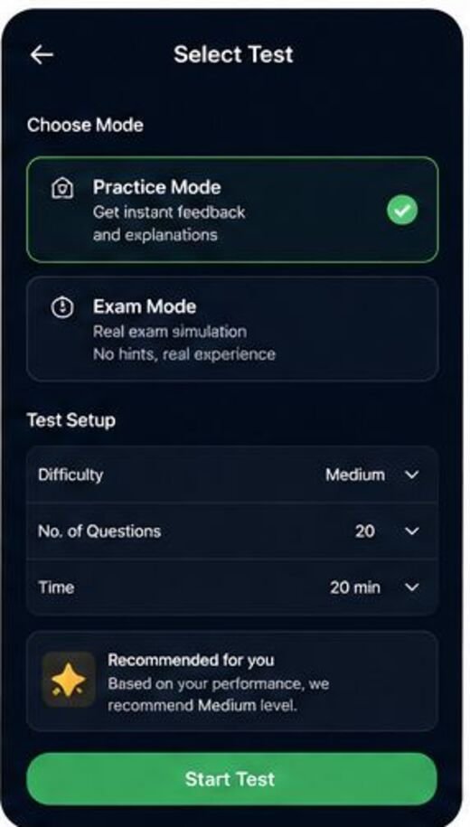 Exsim session setup screen.