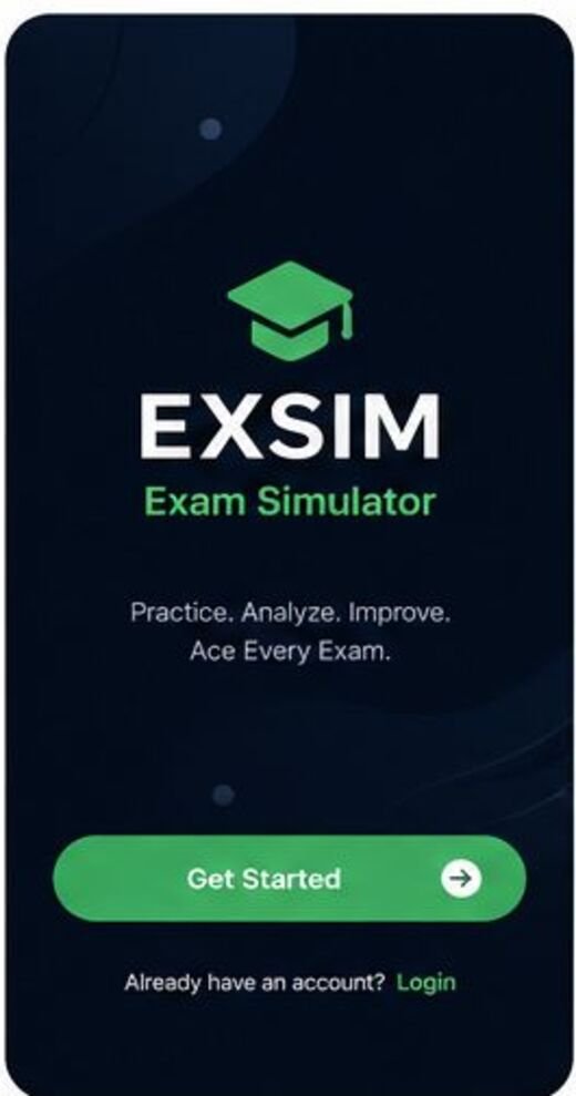 Welcome screen screen in the Exsim app.